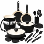 33 PCS Ceramic Cookware Set Nonstick Pots Pans Detachable Handles Induction Dishwasher Safe Black