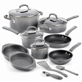 15 Piece Hard Enamel Nonstick Cookware Set Gray Pots and Pans Set with Durable Nonstick Coating for Kitchen Cooking