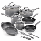 15 Piece Hard Enamel Nonstick Cookware Set Gray Pots and Pans Set with Durable Nonstick Coating for Kitchen Cooking
