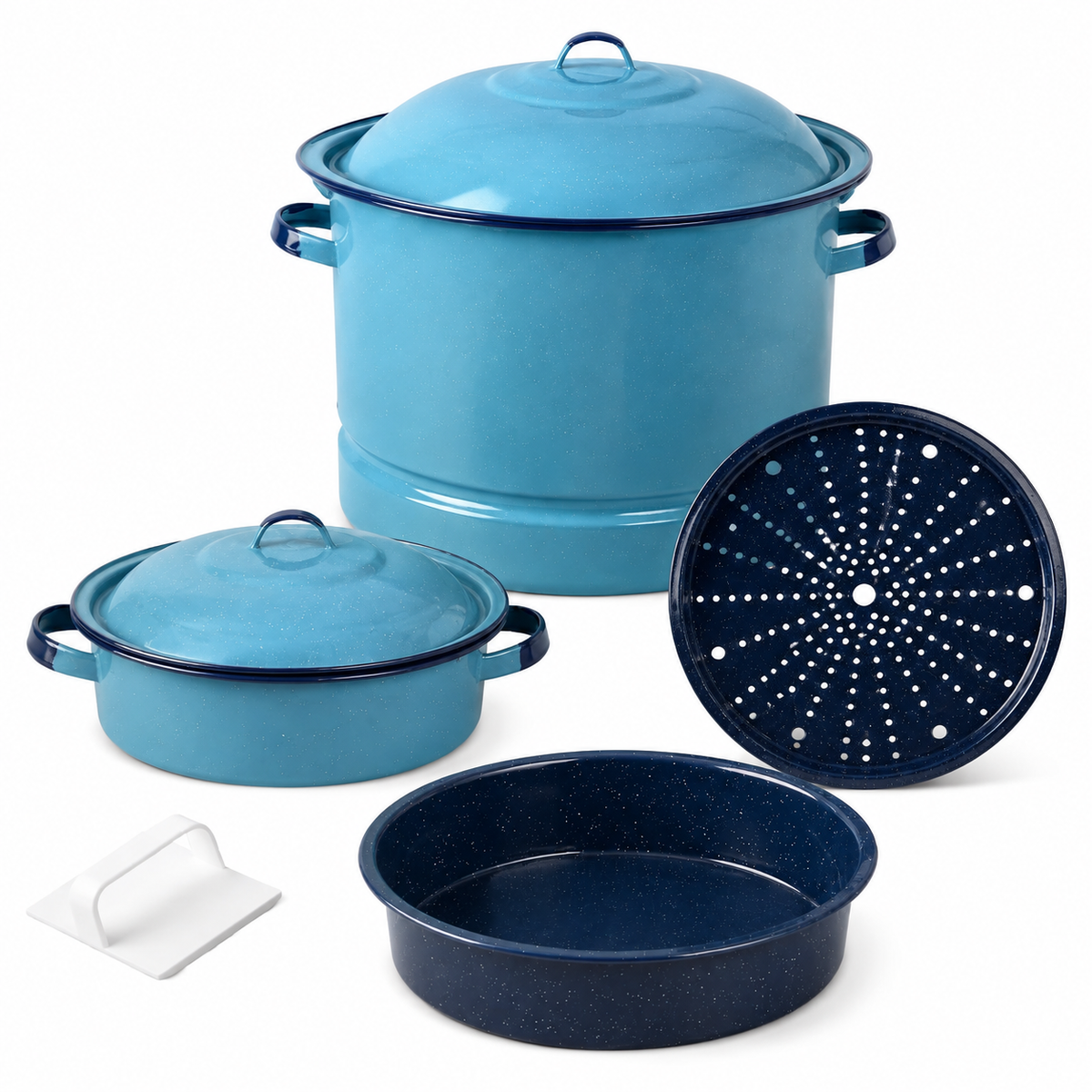 6 Piece Enameled Steel Cookware Set Steamer Dutch Oven Multi Use Dish Kitchen Pots and Pans Set