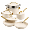 11Pc Ceramic Cookware Set Nonstick Pots and Pans Non Toxic Kitchen Cookware Dishwasher Safe Cream