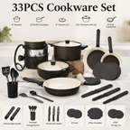33 PCS Ceramic Cookware Set Nonstick Pots Pans Detachable Handles Induction Dishwasher Safe Black