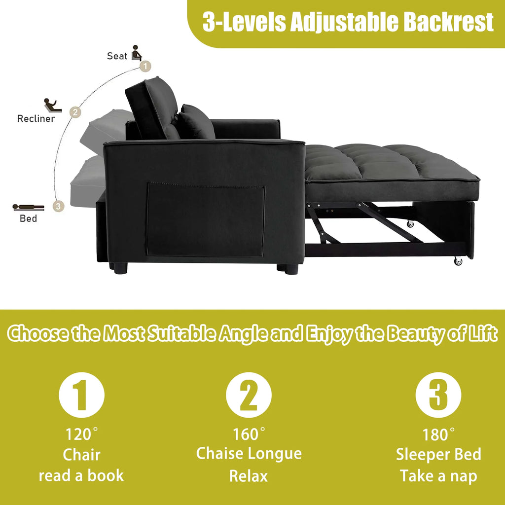 55 in Convertible Futon Sofa Bed, Modern Loveseat Sleeper Sofa Couch with Pull - Out Sofa Bed for Living Room, Small