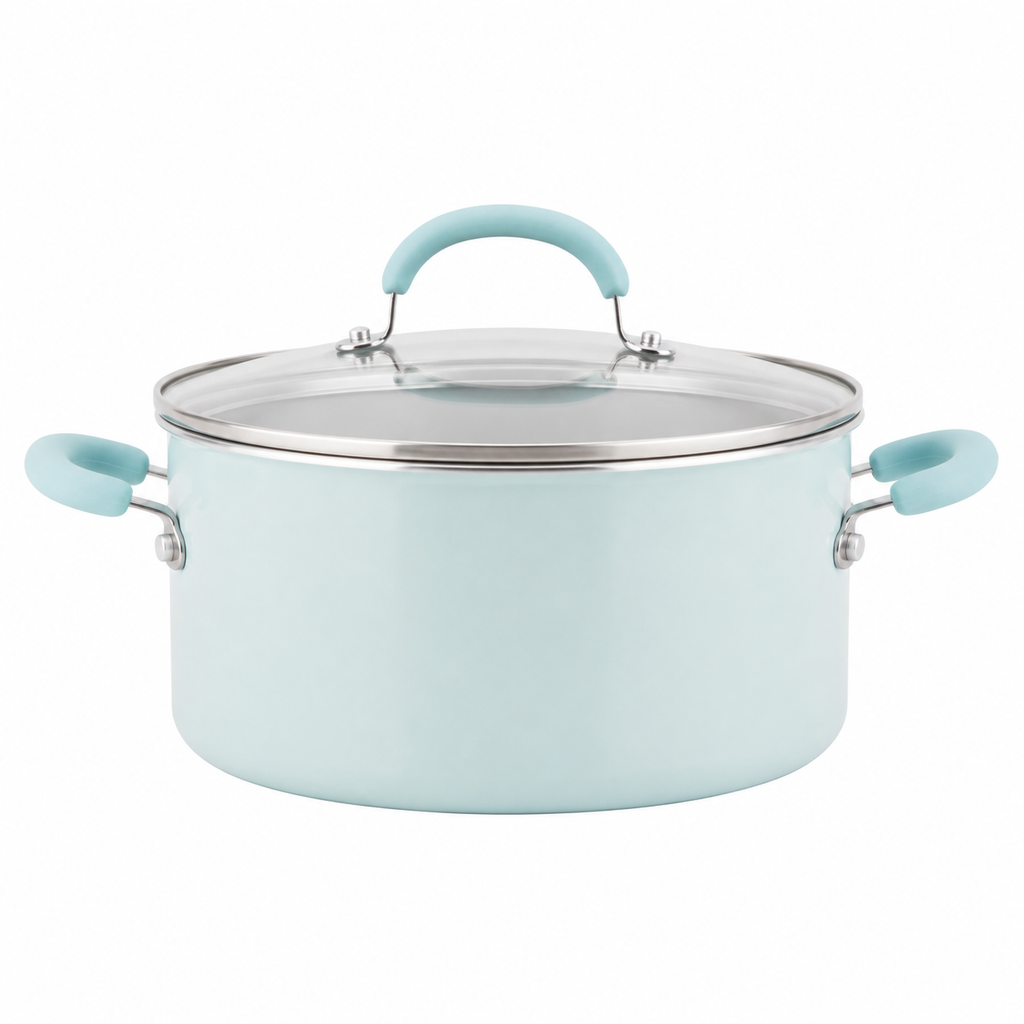 13 Pc Nonstick Aluminum Pots and Pans Set Light Blue Shimmer Cookware Set with Lids for Kitchen Cooking