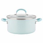 13 Pc Nonstick Aluminum Pots and Pans Set Light Blue Shimmer Cookware Set with Lids for Kitchen Cooking