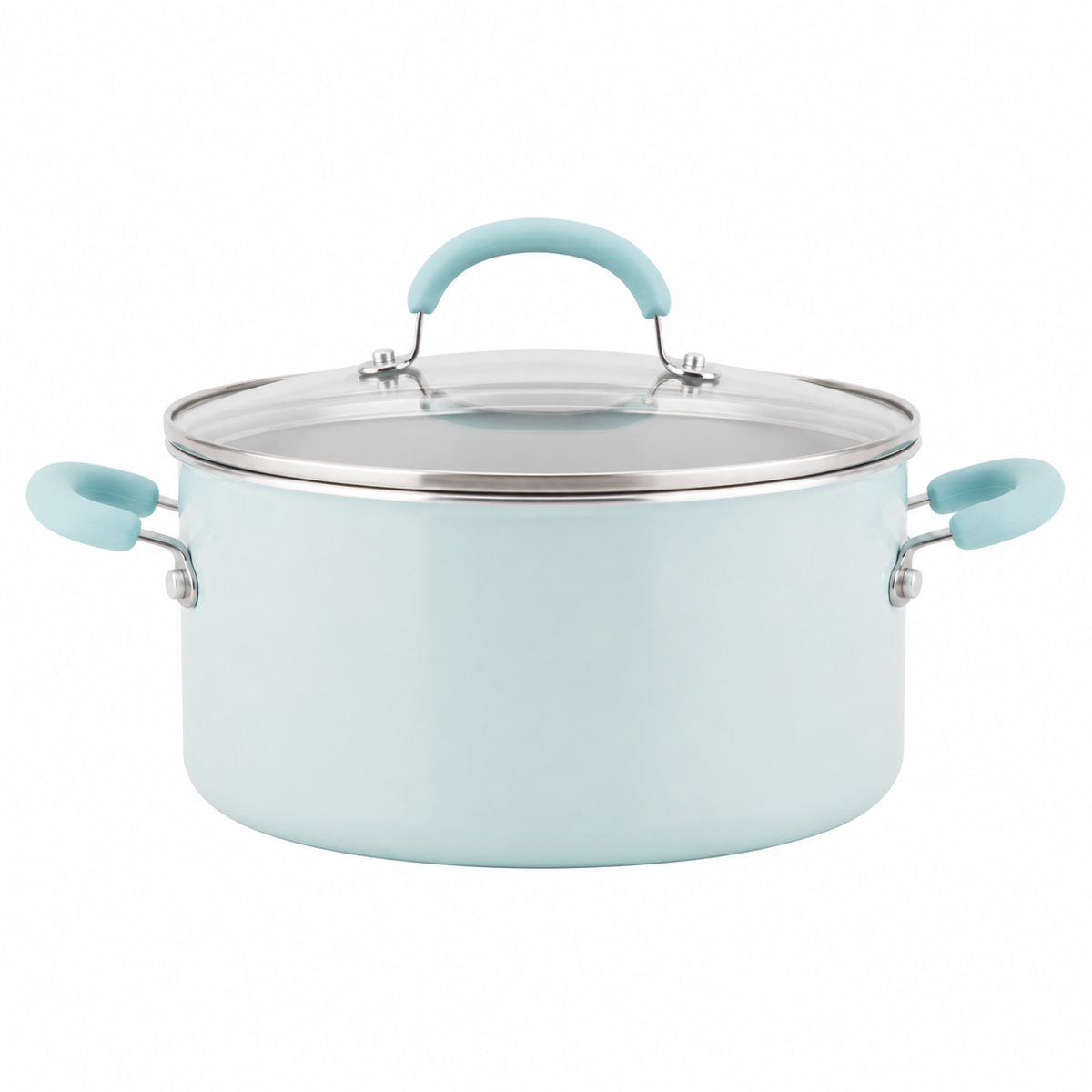 13 Pc Nonstick Aluminum Pots and Pans Set Light Blue Shimmer Cookware Set with Lids for Kitchen Cooking