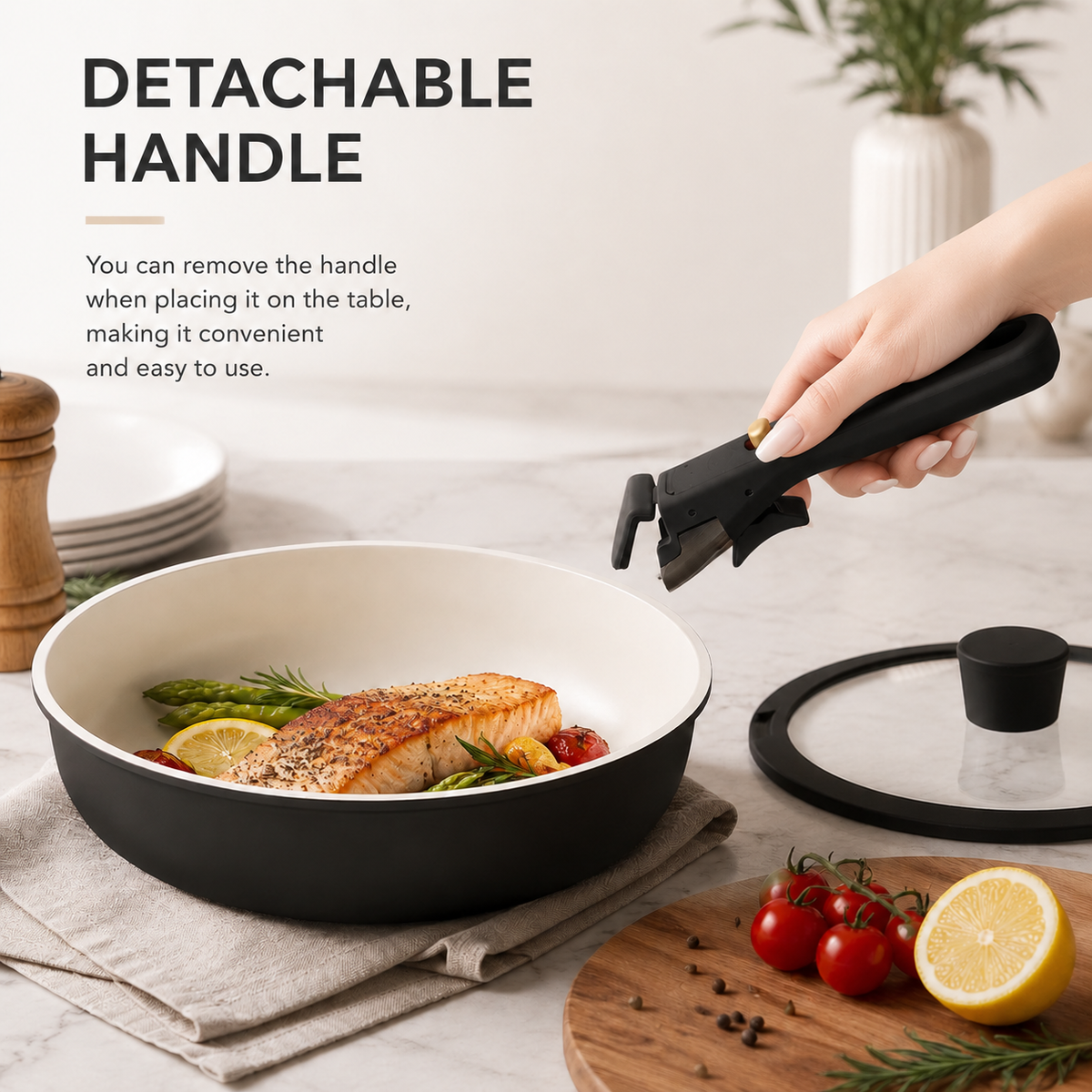 33 PCS Ceramic Cookware Set Nonstick Pots Pans Detachable Handles Induction Dishwasher Safe Black
