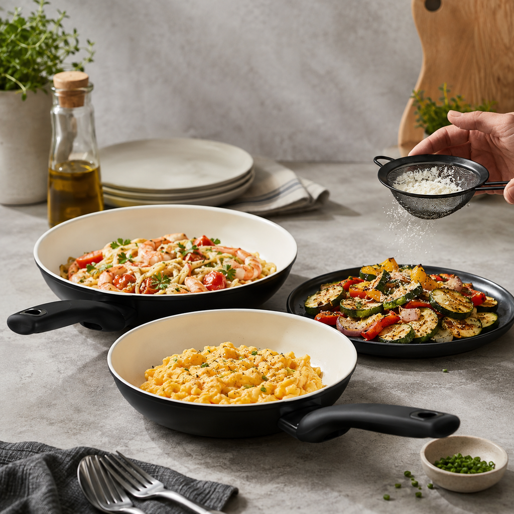 16 Piece Ceramic Nonstick Cookware Set Black Pots and Pans Set with Lids Durable Kitchen Cooking Set
