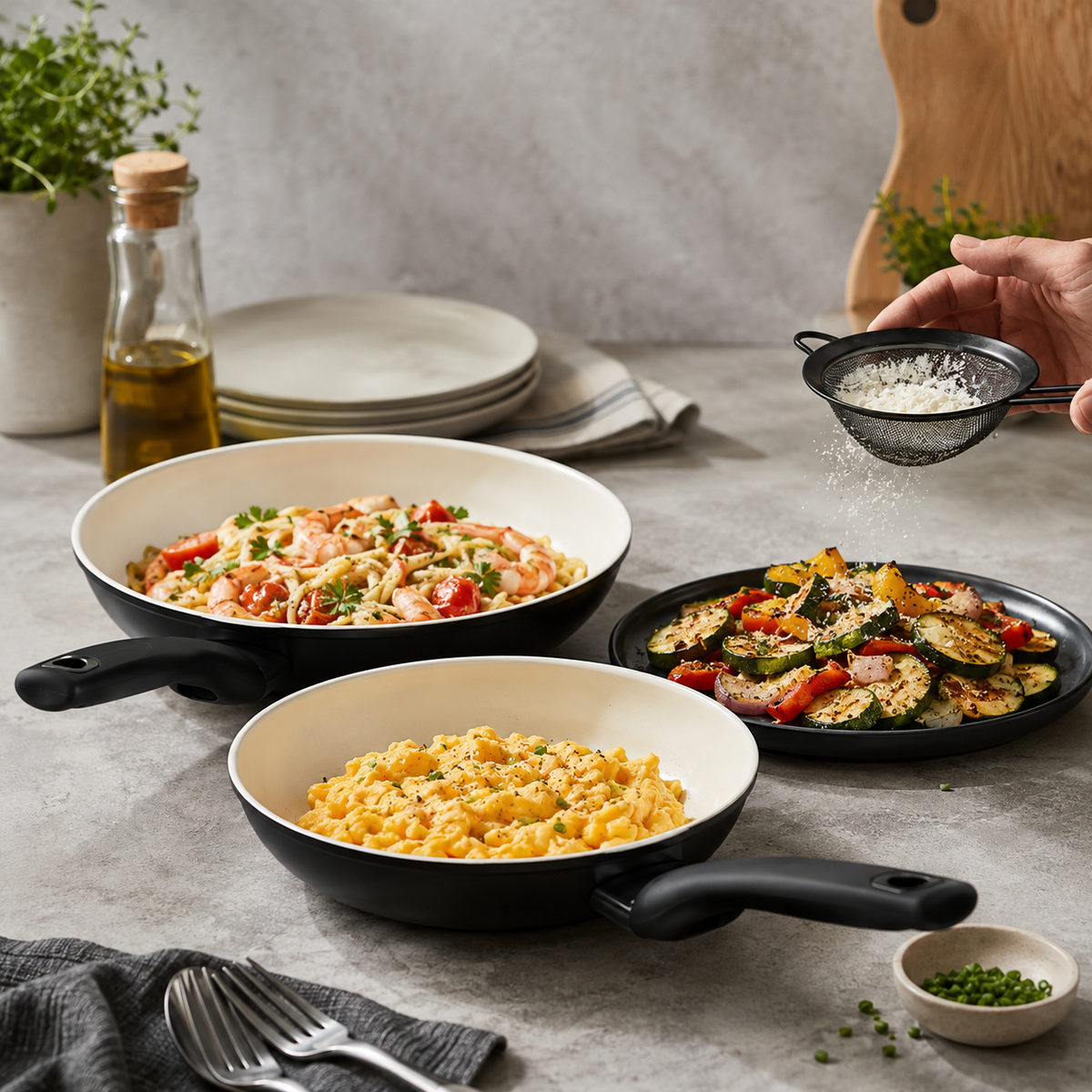 16 Piece Ceramic Nonstick Cookware Set Black Pots and Pans Set with Lids Durable Kitchen Cooking Set