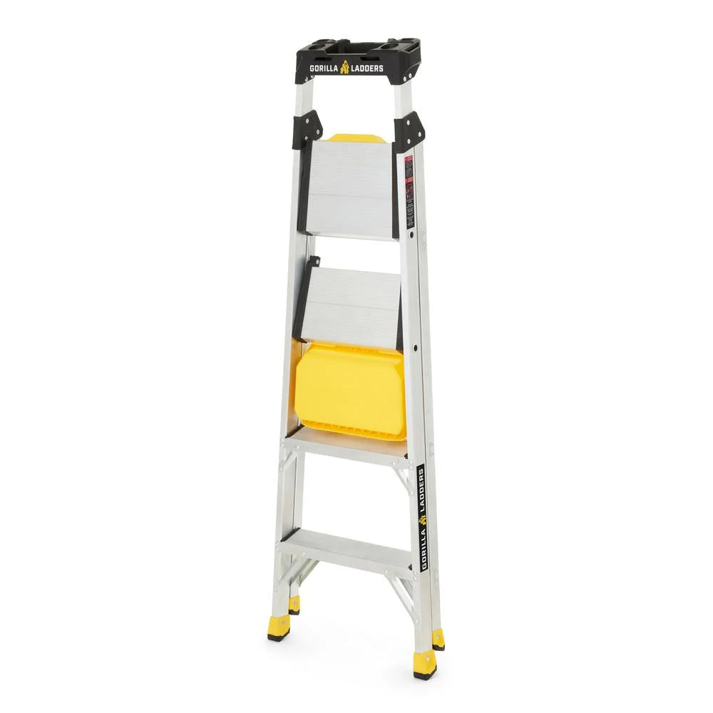 Gorilla Ladders Removable Dual Platform Heavy Duty Ladder with Project Bucket, 5.5 Ft, Aluminum, Multicolor