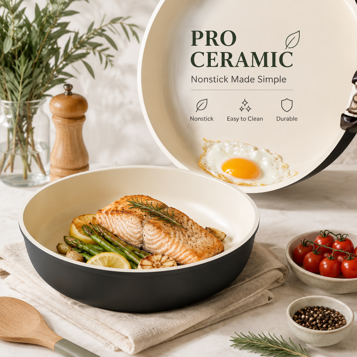 33 PCS Ceramic Cookware Set Nonstick Pots Pans Detachable Handles Induction Dishwasher Safe Black