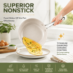 20Pcs Ceramic Nonstick Cookware Set Complete Pots and Pans with Bakeware Steamer Deep Frying Pan Set Beige