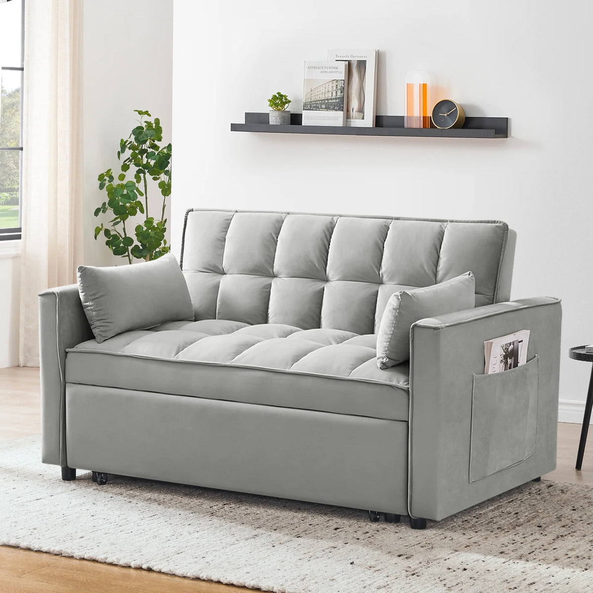 55 in Convertible Futon Sofa Bed, Modern Loveseat Sleeper Sofa Couch with Pull - Out Sofa Bed for Living Room, Small
