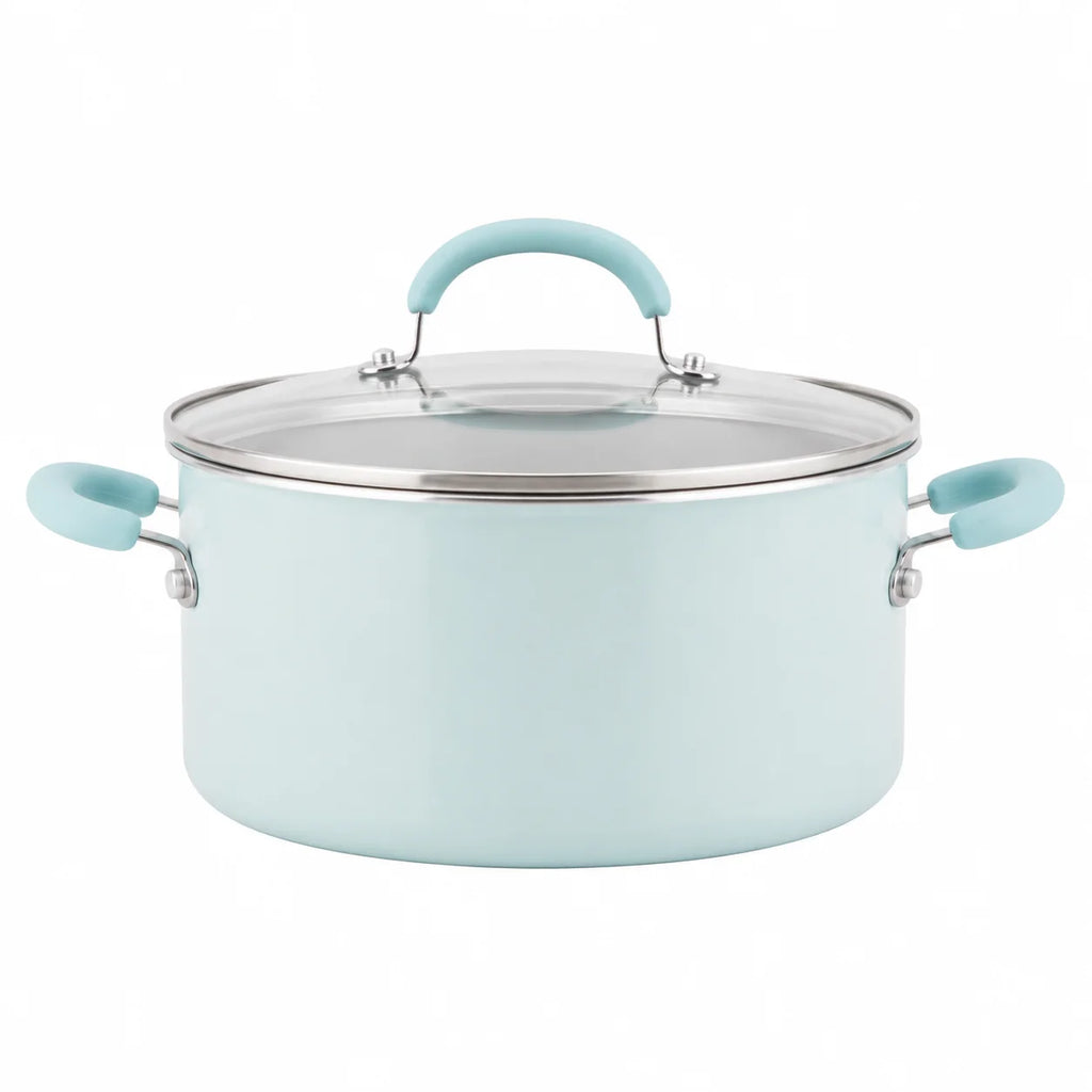13 Pc Nonstick Aluminum Pots and Pans Set Light Blue Shimmer Cookware Set with Lids for Kitchen Cooking