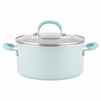 13 Pc Nonstick Aluminum Pots and Pans Set Light Blue Shimmer Cookware Set with Lids for Kitchen Cooking