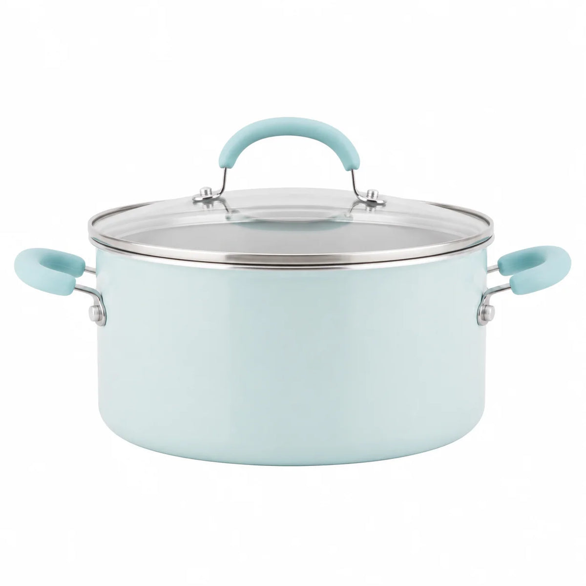 13 Pc Nonstick Aluminum Pots and Pans Set Light Blue Shimmer Cookware Set with Lids for Kitchen Cooking