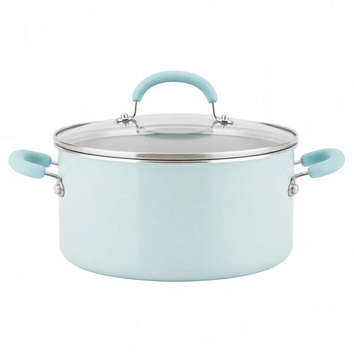 13 Pc Nonstick Aluminum Pots and Pans Set Light Blue Shimmer Cookware Set with Lids for Kitchen Cooking