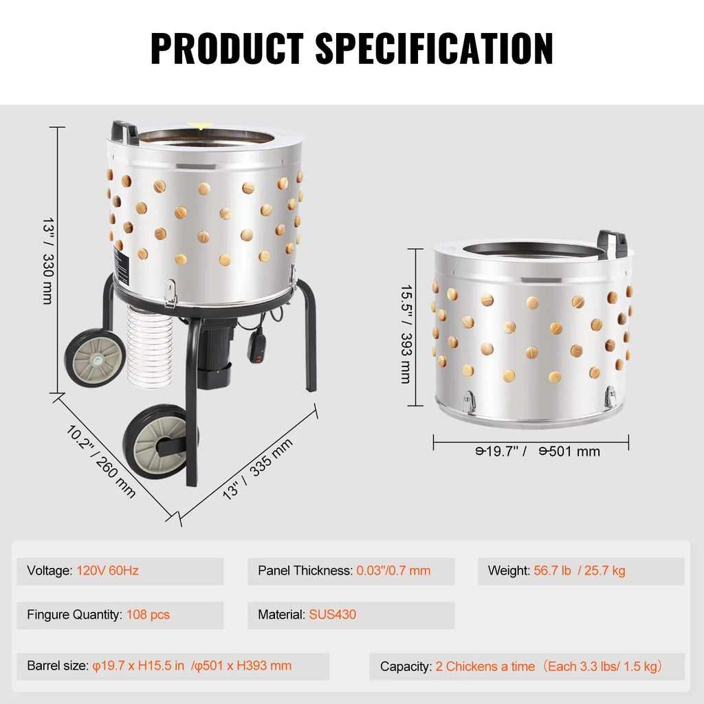 VEVOR 500W Chicken Plucker Machine with 20 Drum