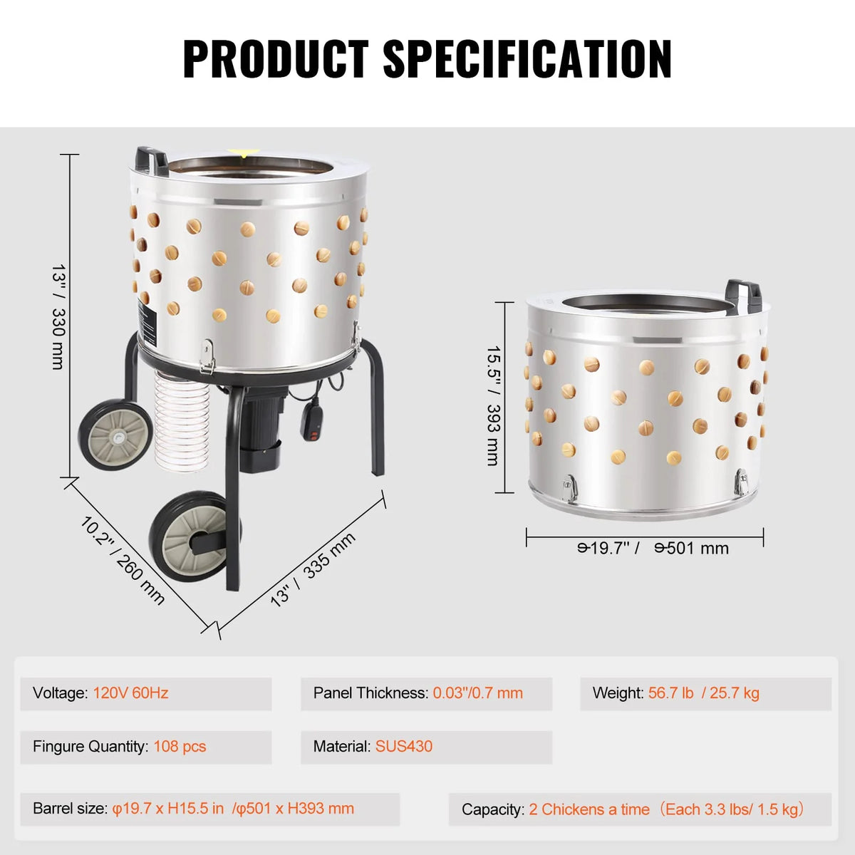 VEVOR 500W Chicken Plucker Machine with 20 Drum