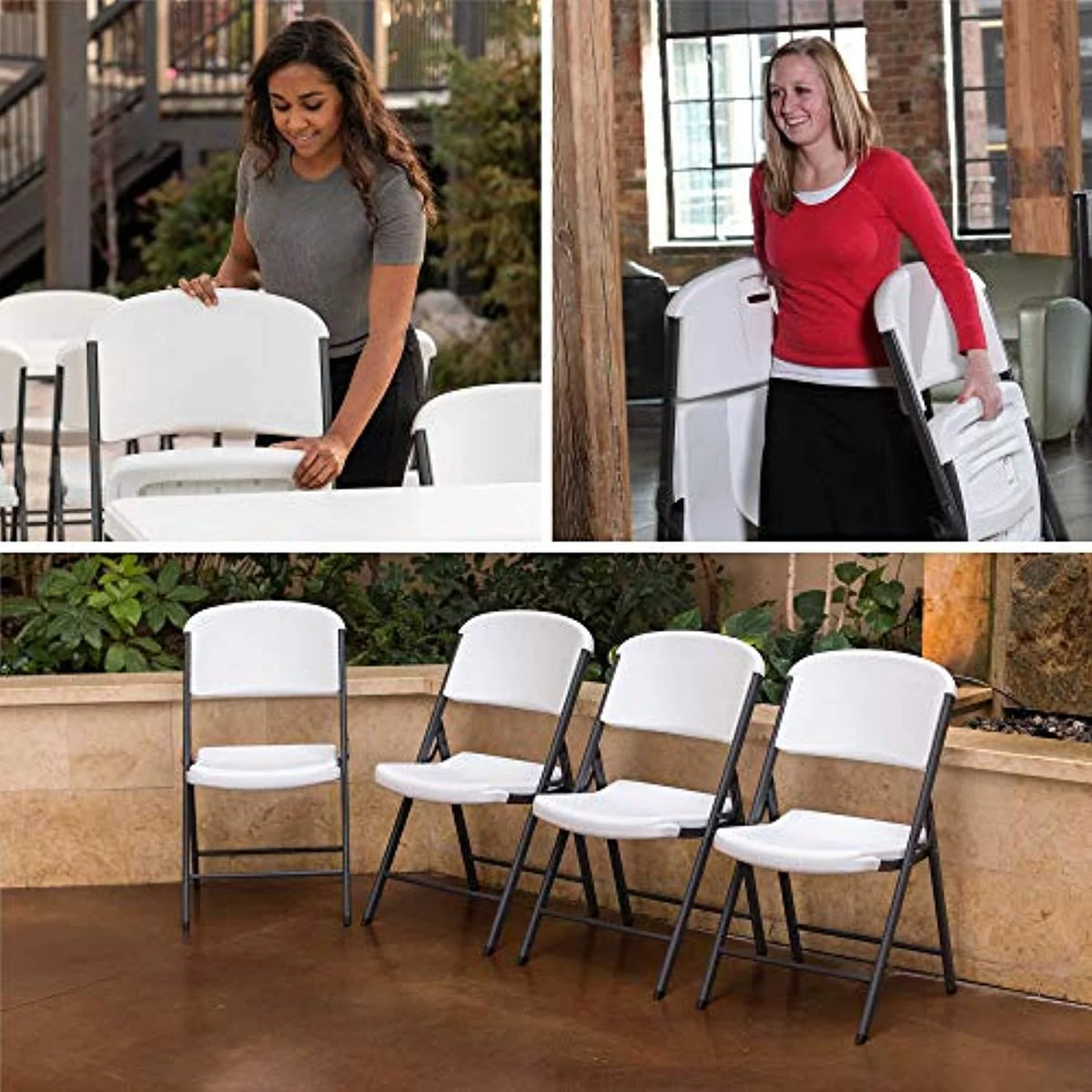 Lifetime Commercial Grade Folding Chairs, 6 Pack, Adult Sized, White Granite (80747)