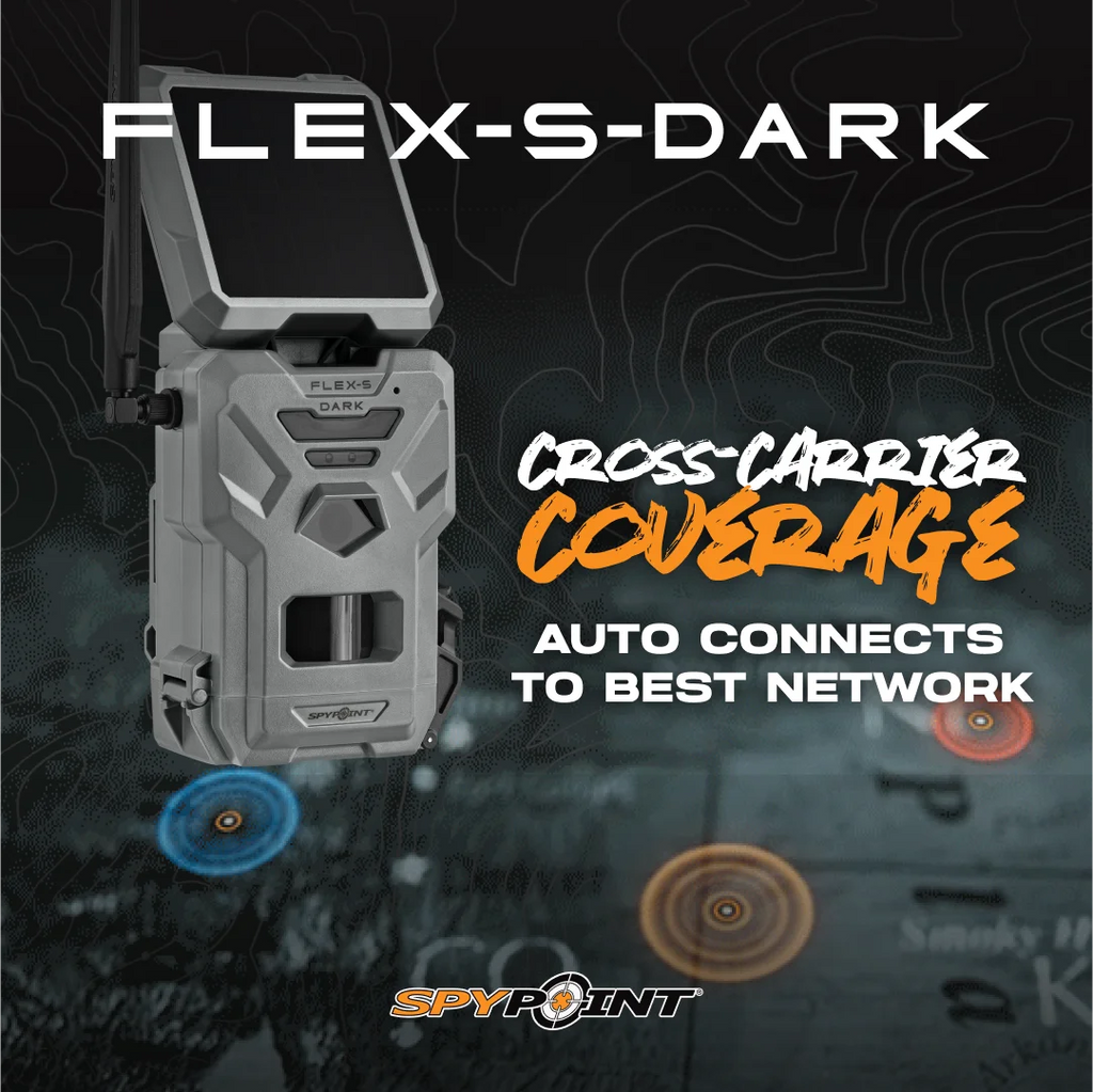 SPYPOINT Flex - S Dark Solar Outdoor Cellular Trail Camera - Integrated Solar Panel, No WiFi Needed, Night Vision