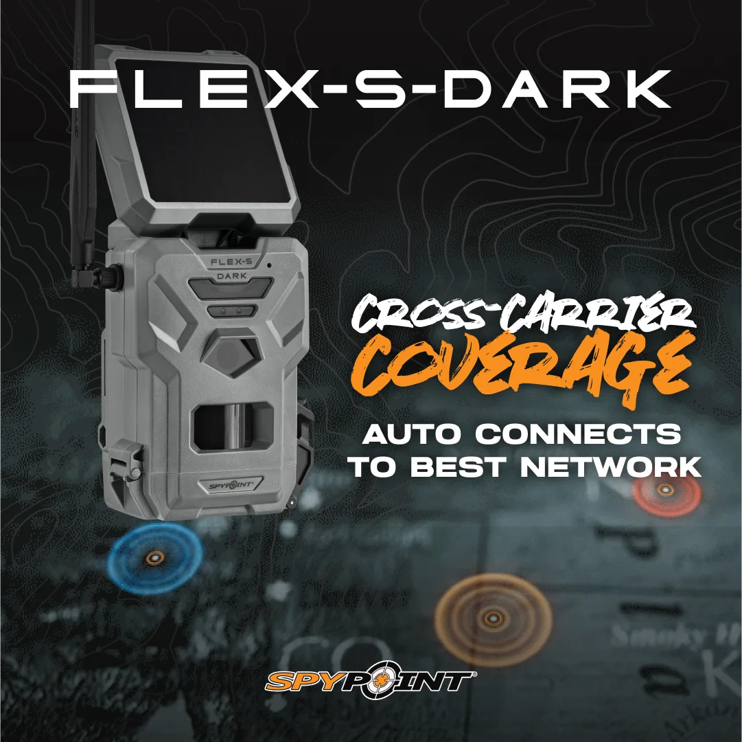SPYPOINT Flex - S Dark Solar Outdoor Cellular Trail Camera - Integrated Solar Panel, No WiFi Needed, Night Vision