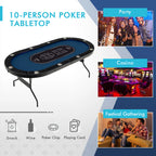 Costway Foldable, USB Ports, LED Lights 10 Player Poker Table, Blue/Black