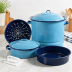 6 Piece Enameled Steel Cookware Set Steamer Dutch Oven Multi Use Dish Kitchen Pots and Pans Set