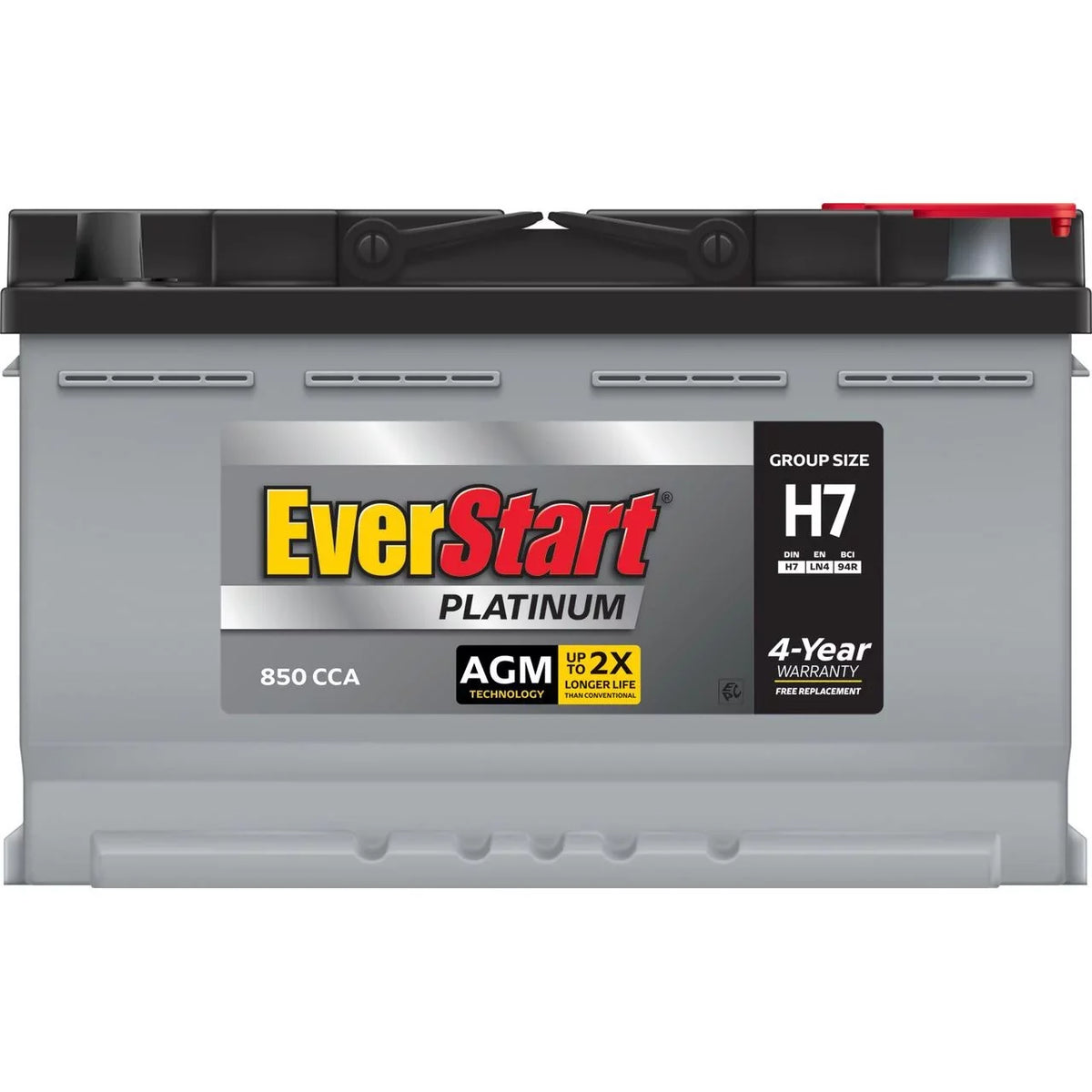 EverStart Platinum AGM Automotive Battery. Group Size H7 / LN4 / 94R 12 Volt. 800 CCA 140 RC - MadeInUSA