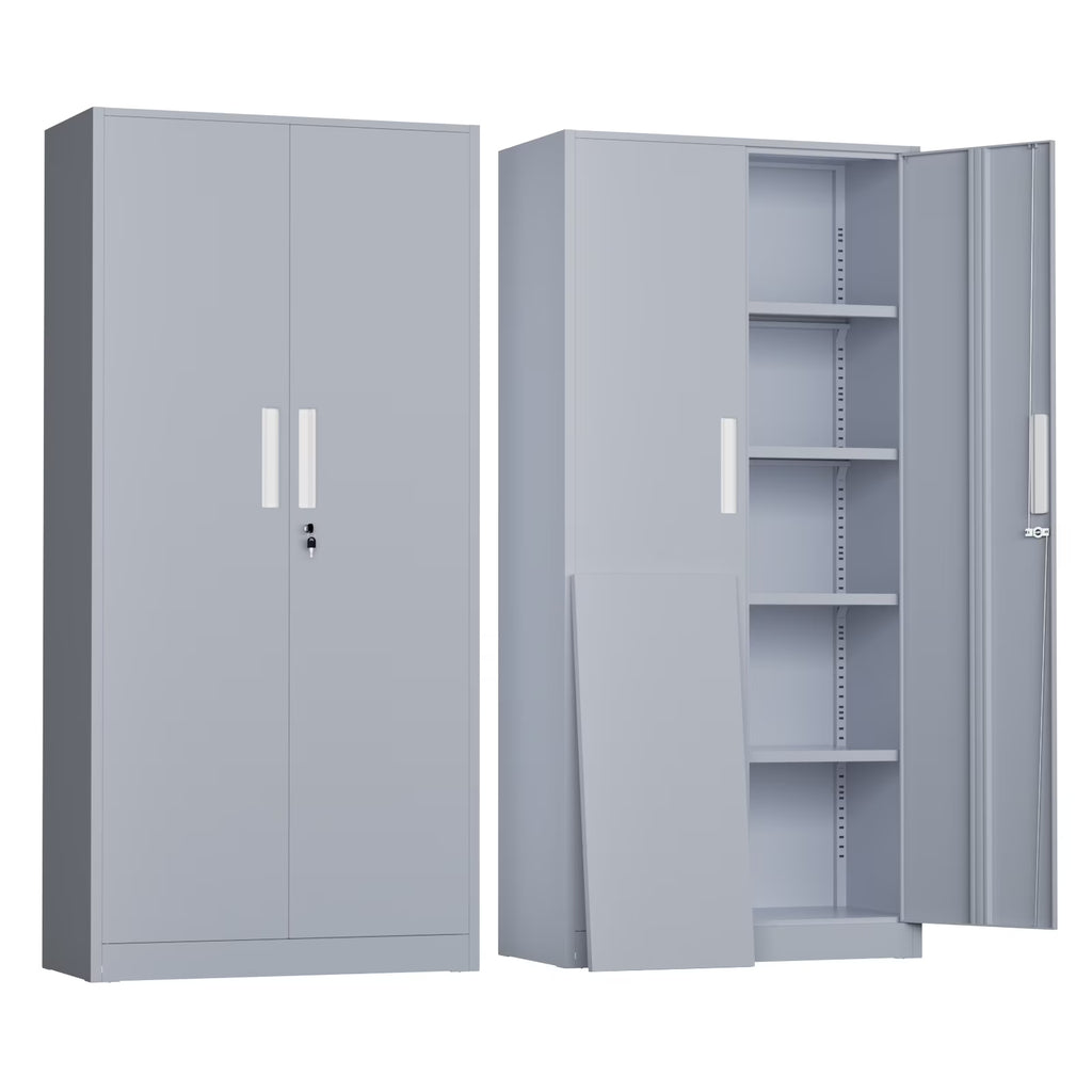 SOLAURA 71" Metal Garage Storage Cabinet with Locking Doors and Adjustable Shelves for Home, Office(Black)