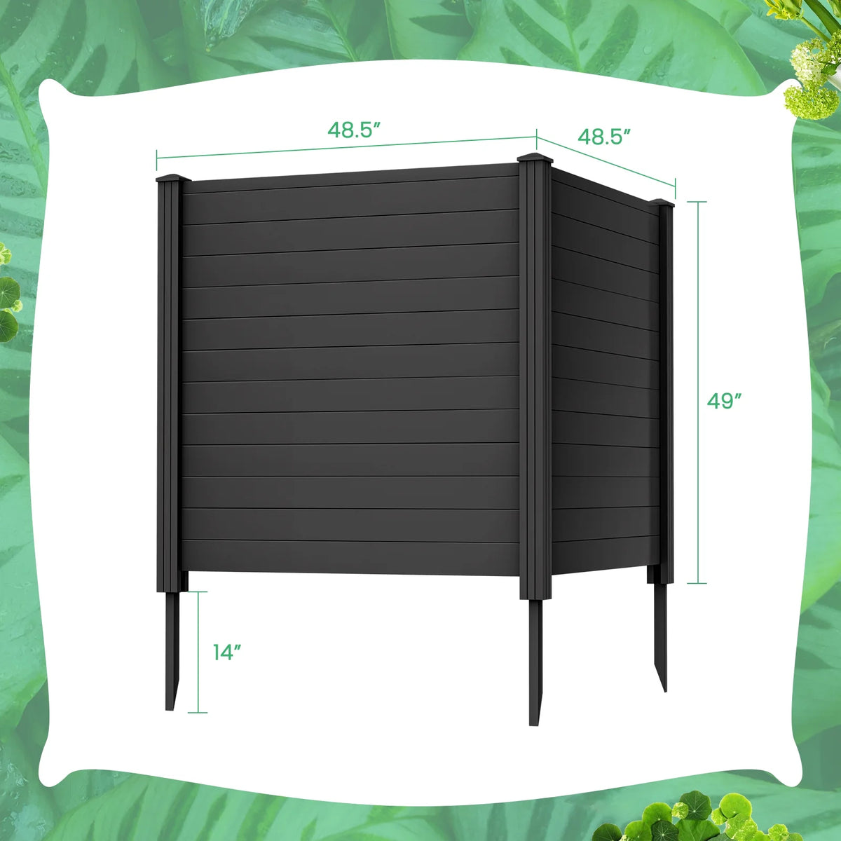 Gymax Outdoor PVC Privacy Panels 2 - Pack Picket Fence W/ 3 Cuspidal Foot Stakes Black