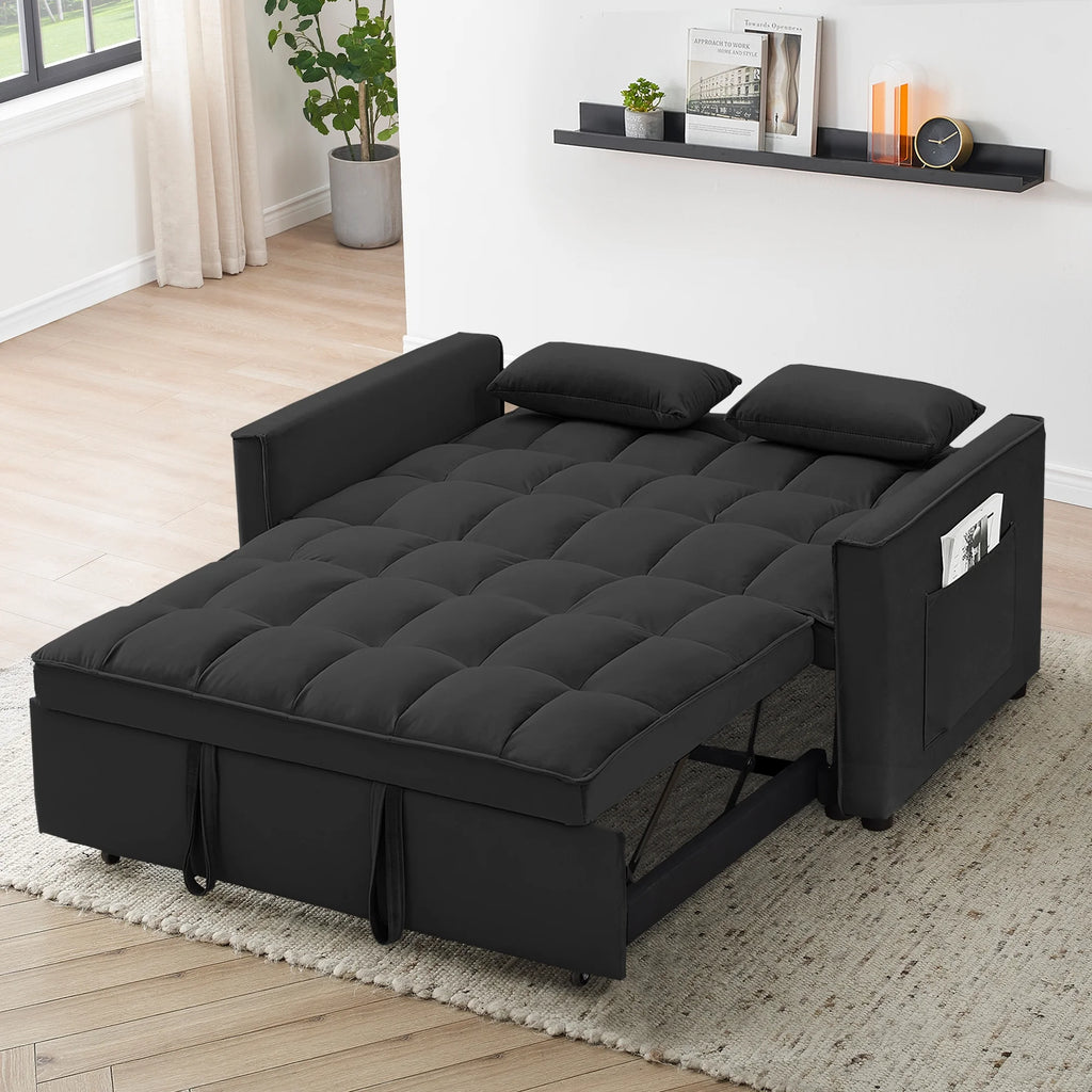 55 in Convertible Futon Sofa Bed, Modern Loveseat Sleeper Sofa Couch with Pull - Out Sofa Bed for Living Room, Small