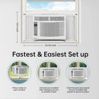 Philodeco 6000 BTU Window Air Conditioner Cool to 250 Sq Ft Intelligent, LED, Remote Control, Easy to Clean Filter