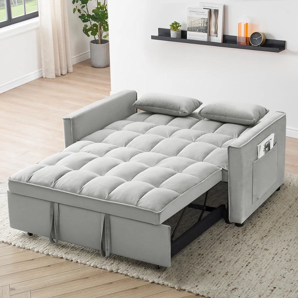 55 in Convertible Futon Sofa Bed, Modern Loveseat Sleeper Sofa Couch with Pull - Out Sofa Bed for Living Room, Small