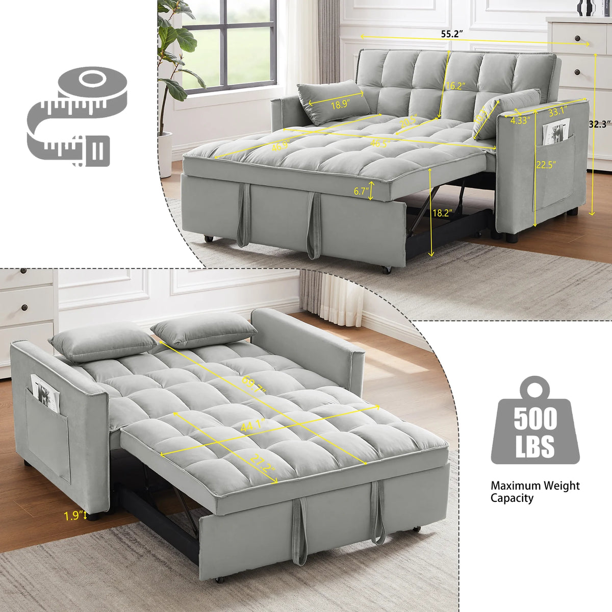 55 in Convertible Futon Sofa Bed, Modern Loveseat Sleeper Sofa Couch with Pull - Out Sofa Bed for Living Room, Small