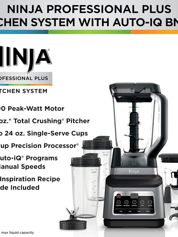 Ninja BN801 Professional Plus Kitchen System 1400 WP 5 Functions for Smoothies Chopping Dough & More with Auto IQ