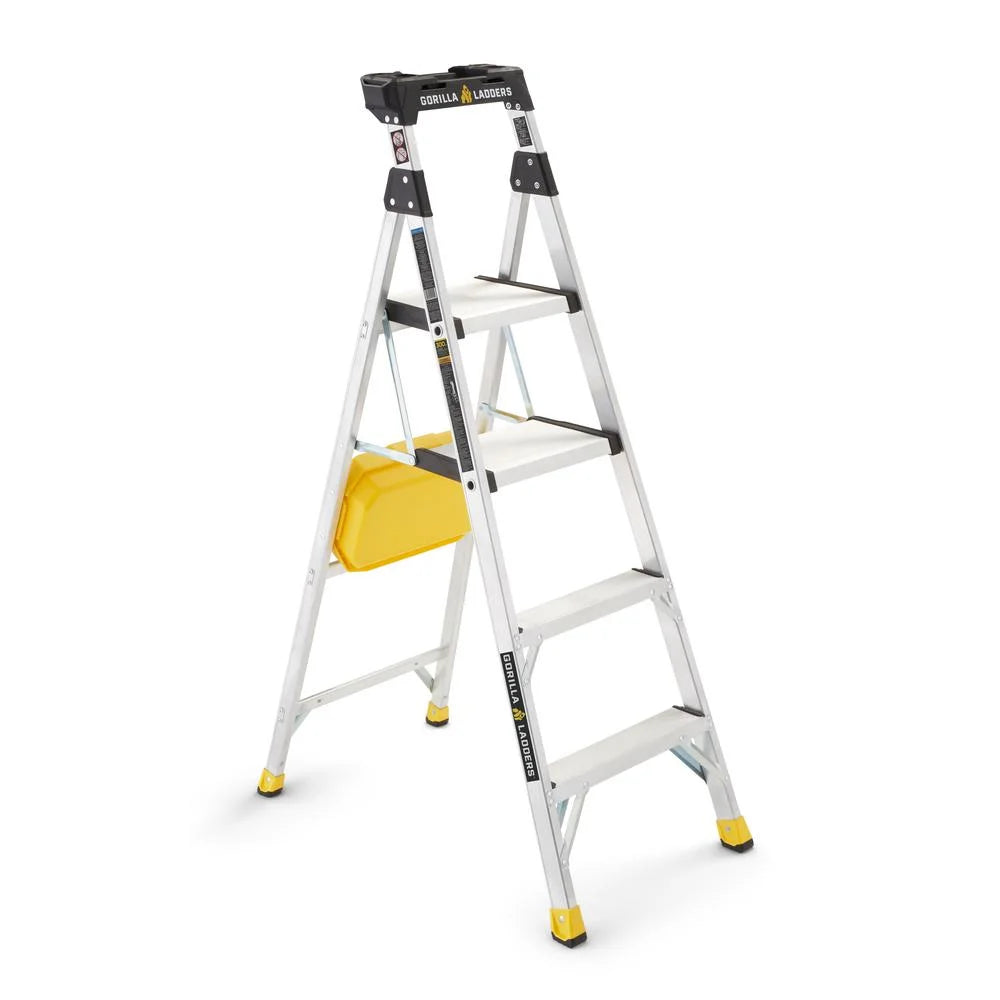 Gorilla Ladders Removable Dual Platform Heavy Duty Ladder with Project Bucket, 5.5 Ft, Aluminum, Multicolor