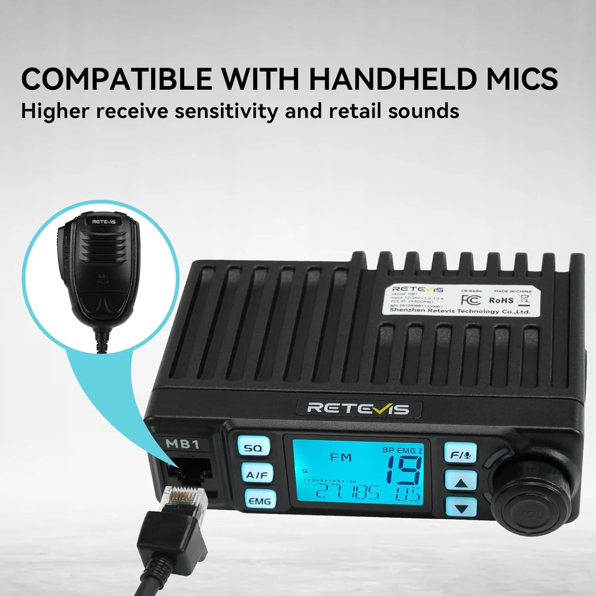 MB1 CB Radio[with CB Antenna], AM/FM CB Mobile Radio Bundle with Coaxial Cable, 40 Channel Base Station, Noise