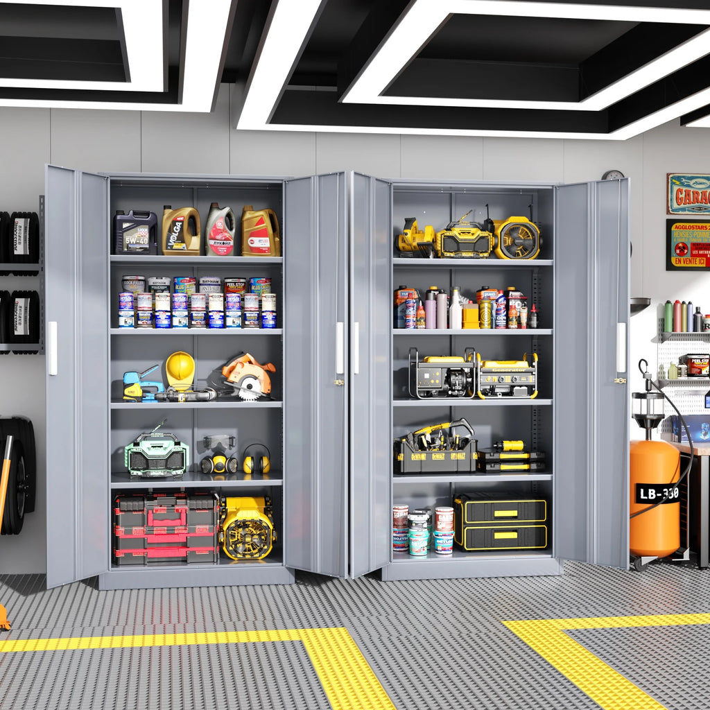 SOLAURA 71" Metal Garage Storage Cabinet with Locking Doors and Adjustable Shelves for Home, Office(Black)