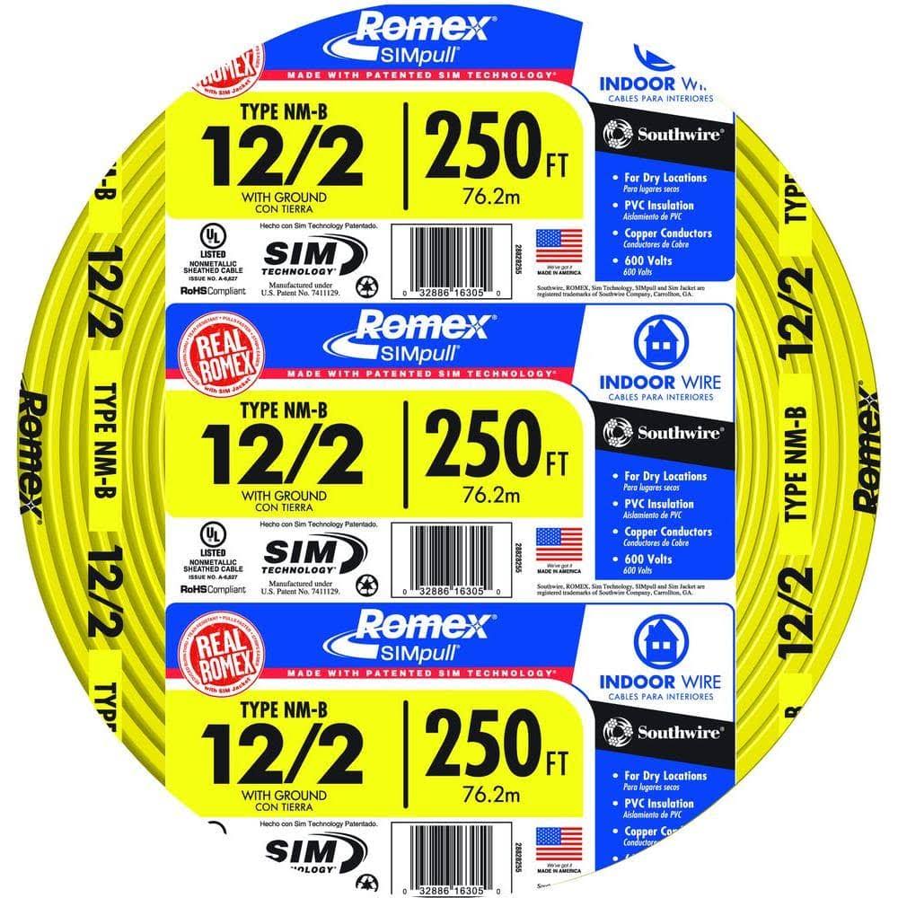 Southwire Romex SIMpull 250-ft 12/2 Non-Metallic Wire (By-the-Roll)-Instock
