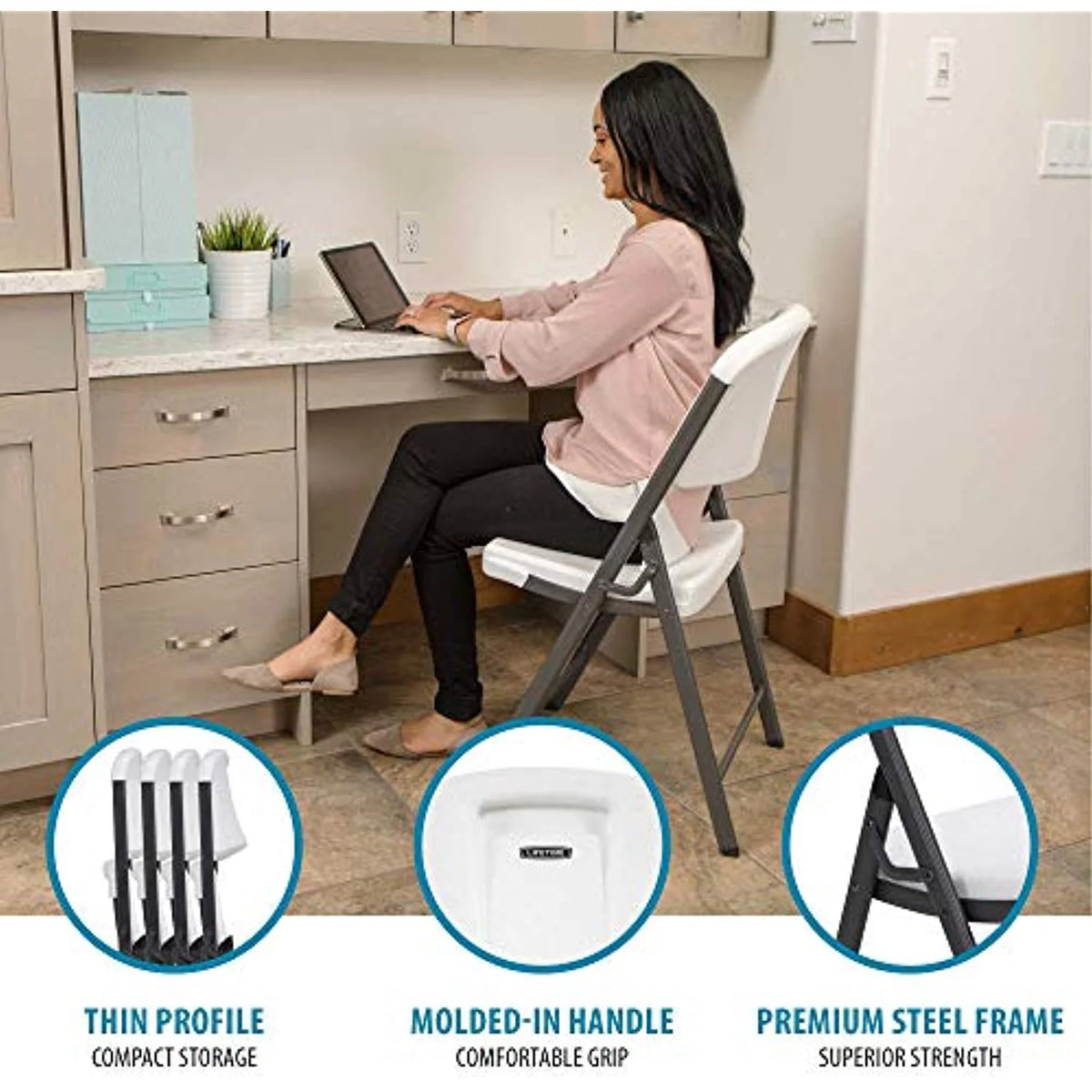 Lifetime Commercial Grade Folding Chairs, 6 Pack, Adult Sized, White Granite (80747)