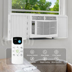 Philodeco 6000 BTU Window Air Conditioner Cool to 250 Sq Ft Intelligent, LED, Remote Control, Easy to Clean Filter