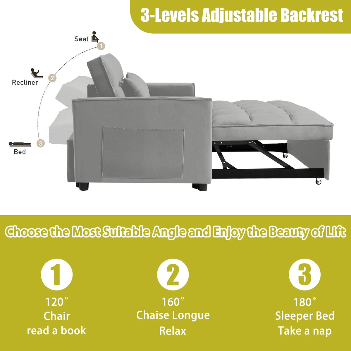 55 in Convertible Futon Sofa Bed, Modern Loveseat Sleeper Sofa Couch with Pull - Out Sofa Bed for Living Room, Small