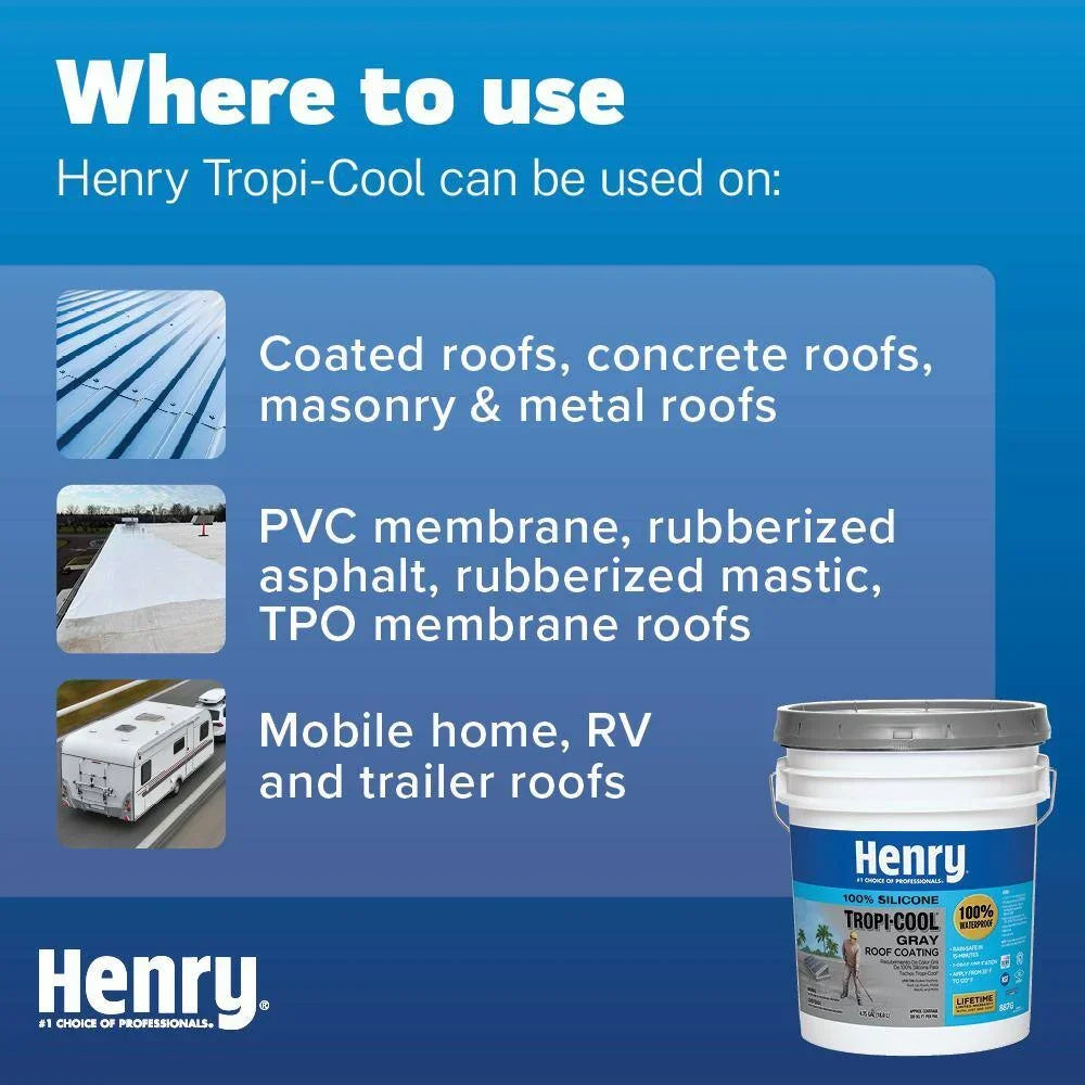 Henry 887G Tropi - Cool Gray HE887G018 100% Silicone Reflective Roof Coating 4.75 Gal