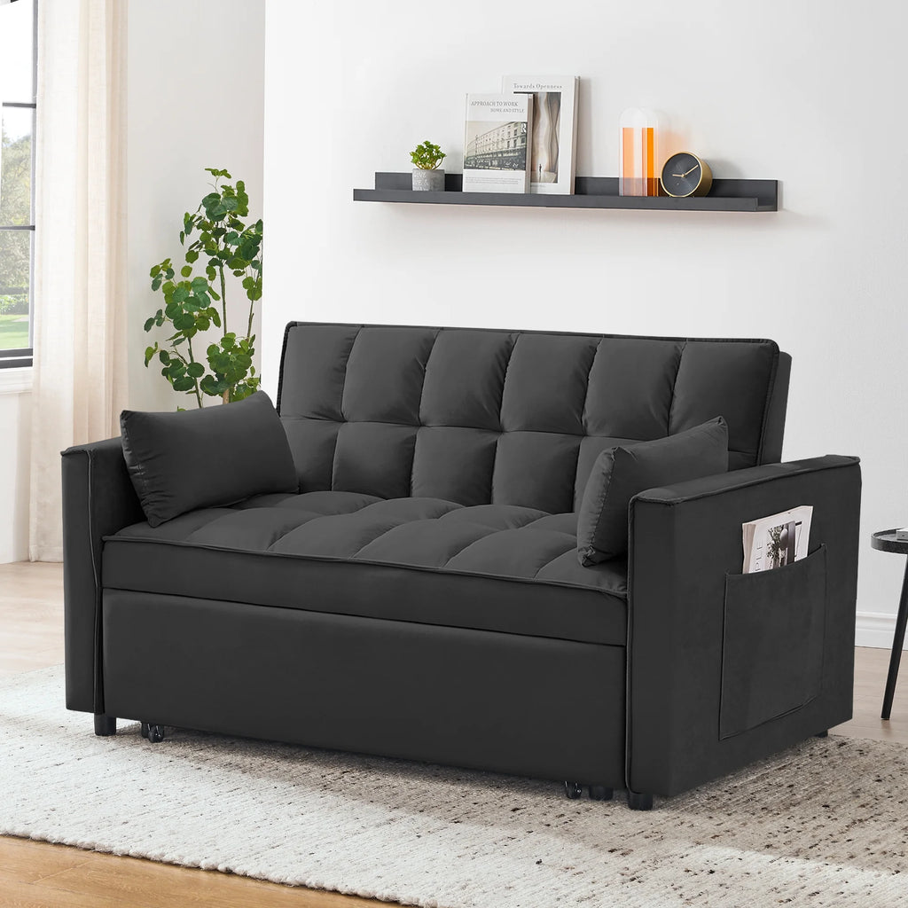 55 in Convertible Futon Sofa Bed, Modern Loveseat Sleeper Sofa Couch with Pull - Out Sofa Bed for Living Room, Small