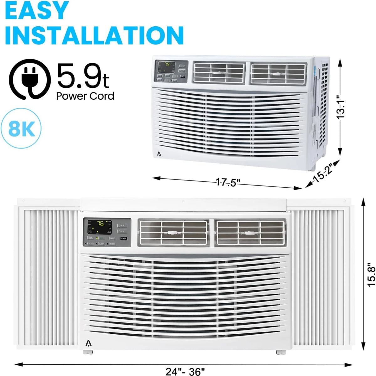 Garvee 5000 BTU Window Air Conditioner, Fast Cooling for Rooms up to 150 Sq. Ft, Window Ac Unit with 7 Level
