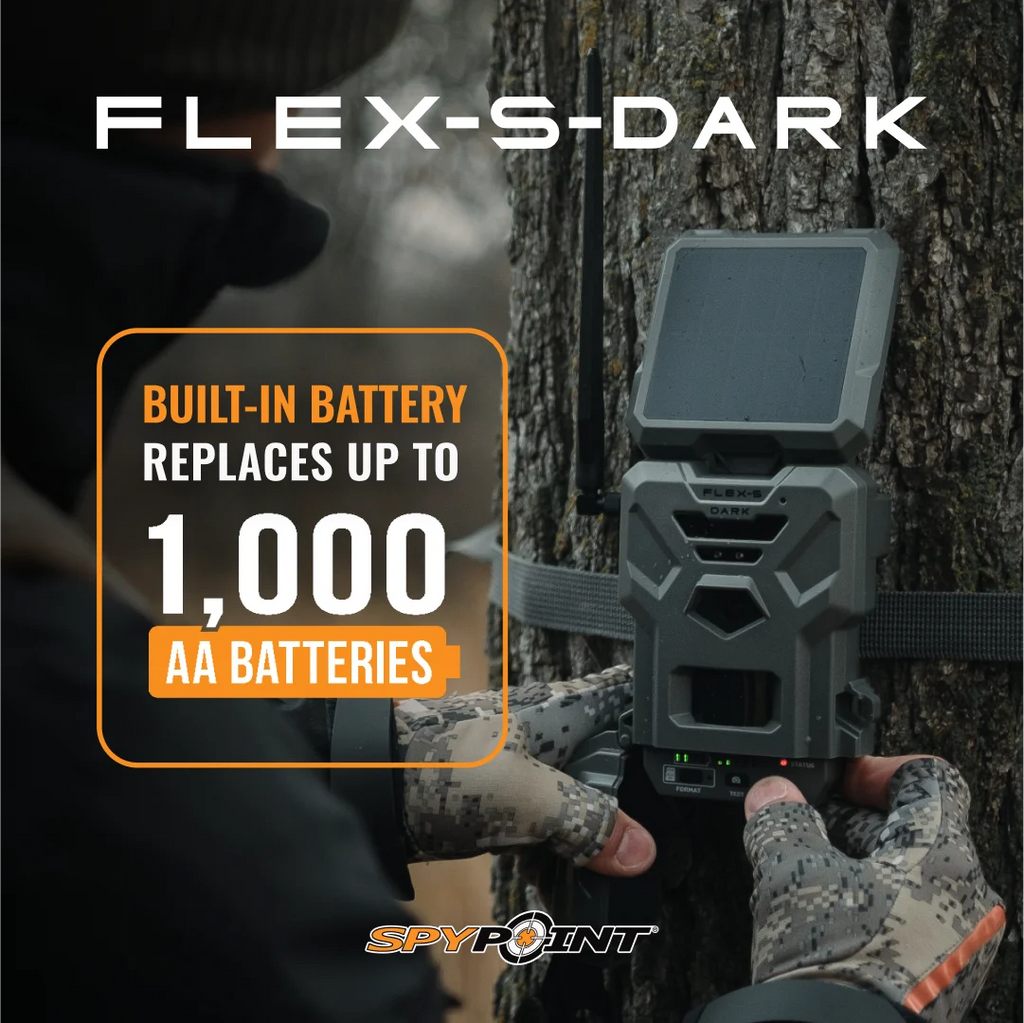 SPYPOINT Flex - S Dark Solar Outdoor Cellular Trail Camera - Integrated Solar Panel, No WiFi Needed, Night Vision