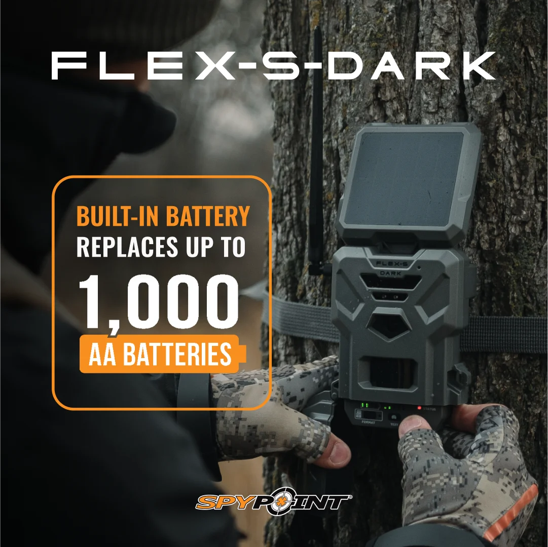 SPYPOINT Flex - S Dark Solar Outdoor Cellular Trail Camera - Integrated Solar Panel, No WiFi Needed, Night Vision