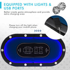 Costway Foldable, USB Ports, LED Lights 10 Player Poker Table, Blue/Black