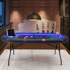 Costway Foldable, USB Ports, LED Lights 10 Player Poker Table, Blue/Black